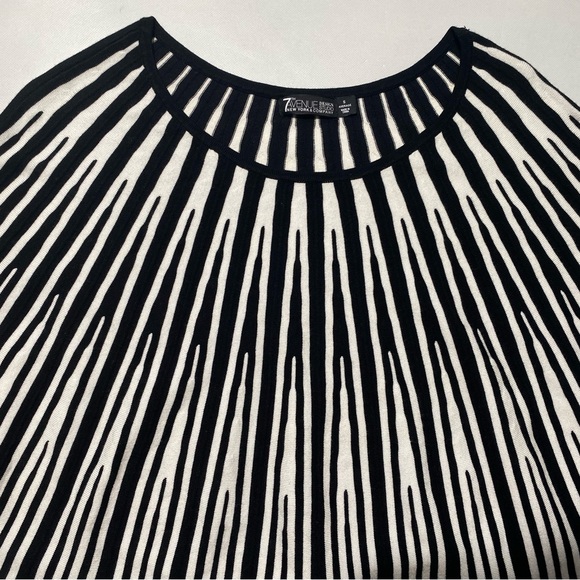 GOOD- Size S Womens 7th Avenue NY 3/4 Sleeve Sweater Rayon Nylon Bld Black White - Picture 4 of 8